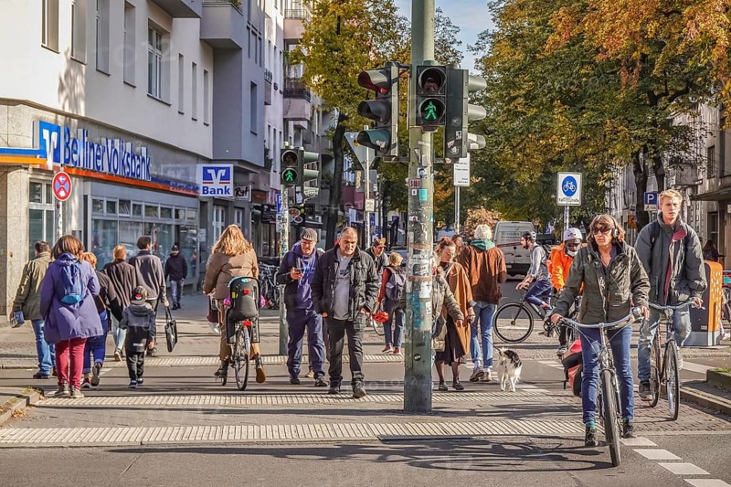 Street scene with passers-by