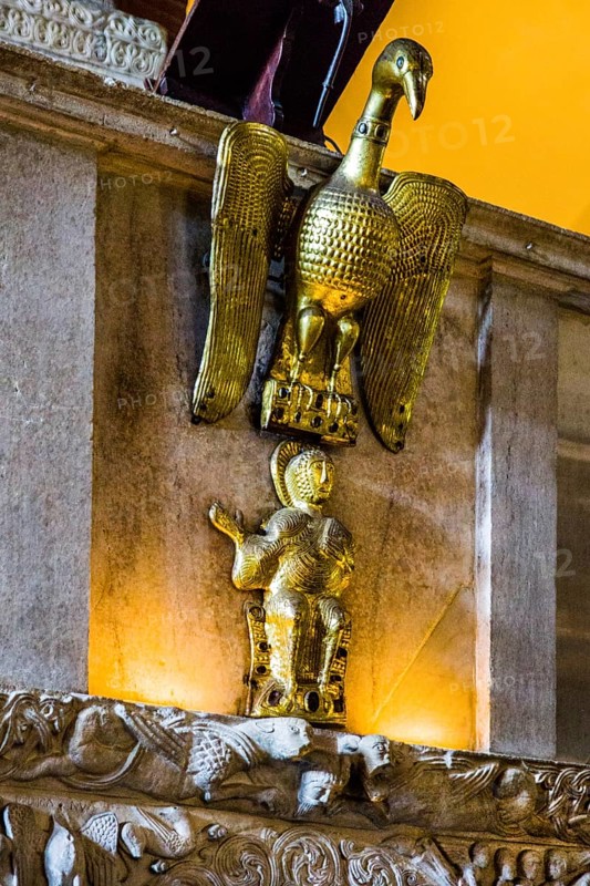 Pulpit (13th c.) over sarcophagus (4th)