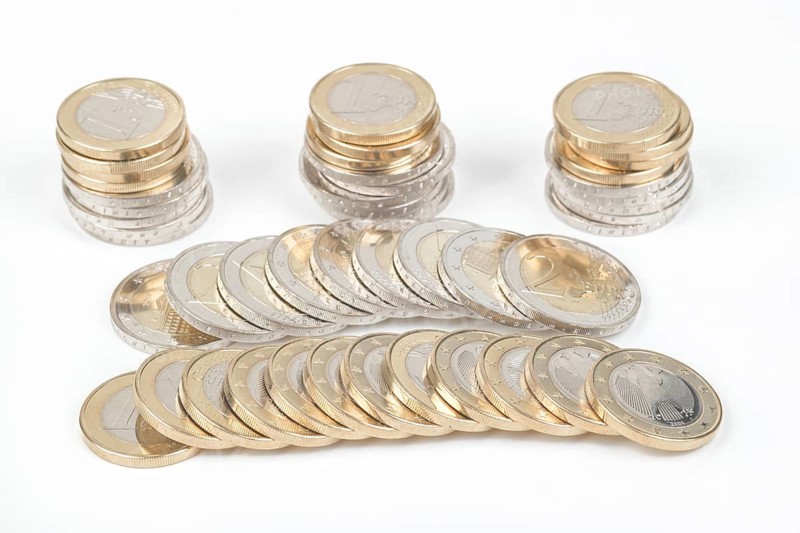 Stack of 1 and 2 euro coins