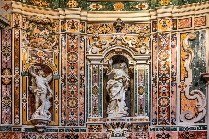 Baroque chapel with 18th century marble mosaics and statues San Cataldo Cathedral