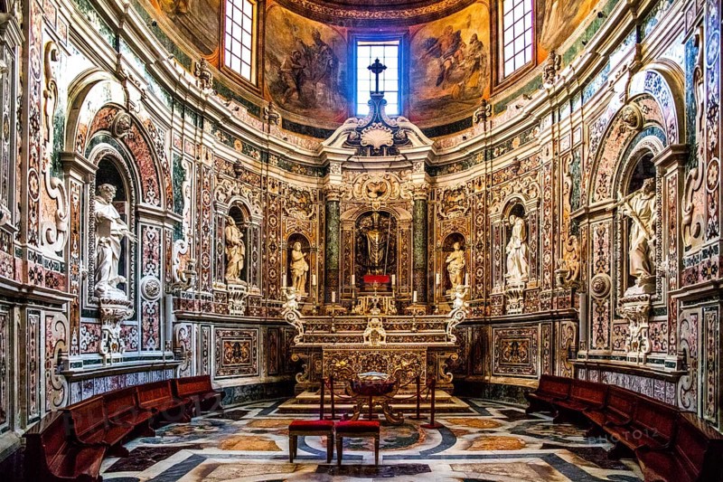 Baroque chapel with 18th century marble mosaics and statues San Cataldo Cathedral