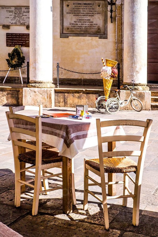 Piazza Salandra with ice cream cafe in front of Palazzo della Pretura