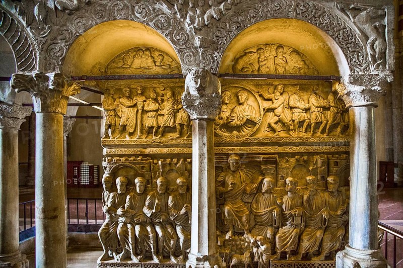 Pulpit (13th c.) over sarcophagus (4th)