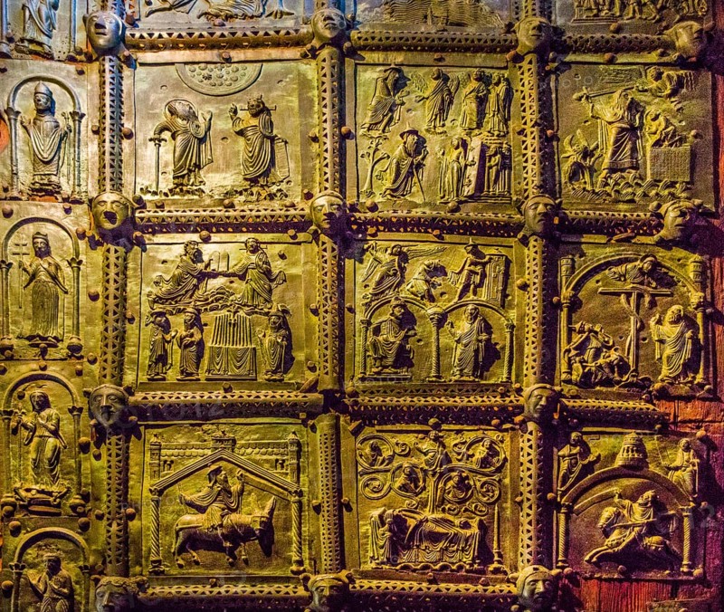 Bronze door relief panels
