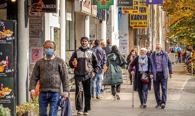 Street scene with passers-by