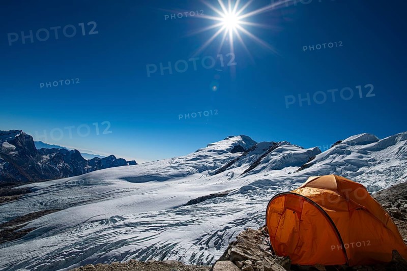 Single tent in high camp on the Mera Glacier at 5800 metres