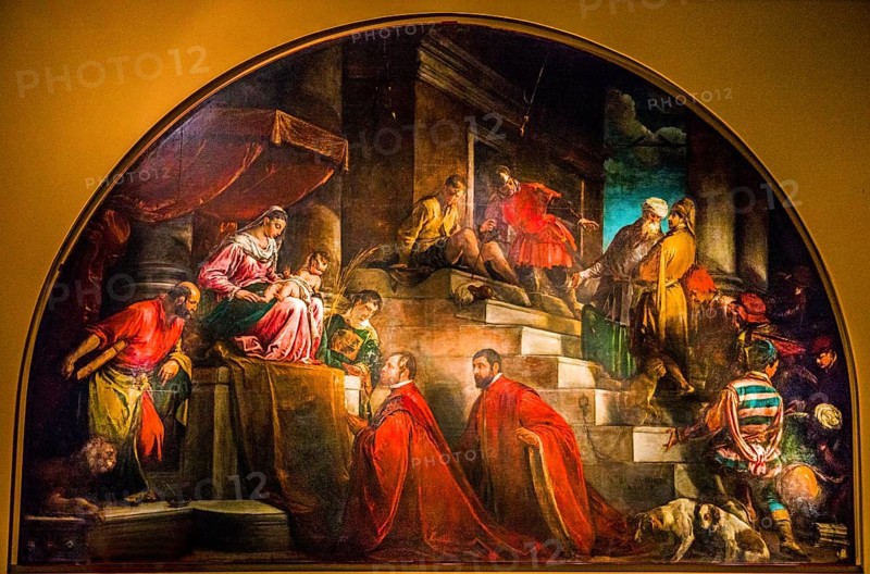 Francesco Maffei: Rectors of Vicenza Silvano Cappello and Giovanni Moro kneeling between Saint Mark and in front of Modanna