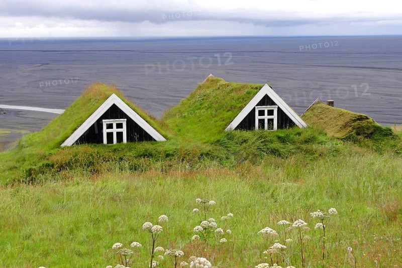 Grass sod houses in Skaftafell National Park