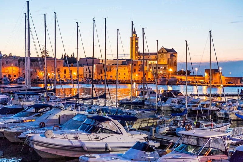 View of marina and old town in the evening