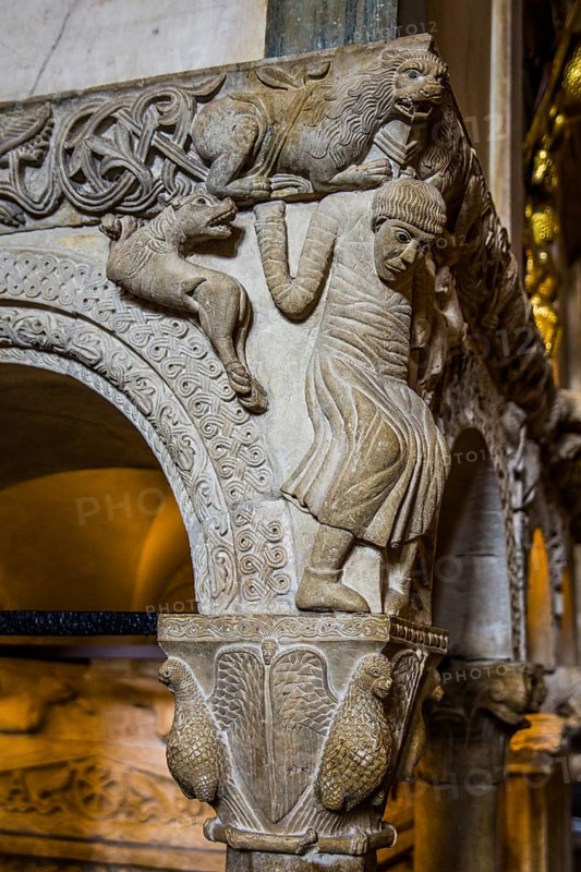 Pulpit (13th c.) over sarcophagus (4th)