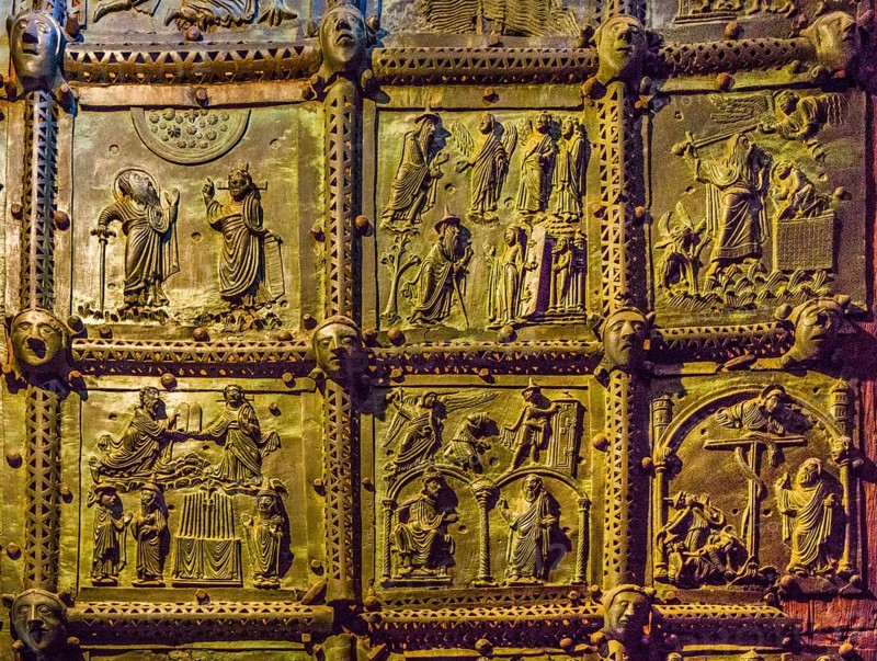 Bronze door relief panels