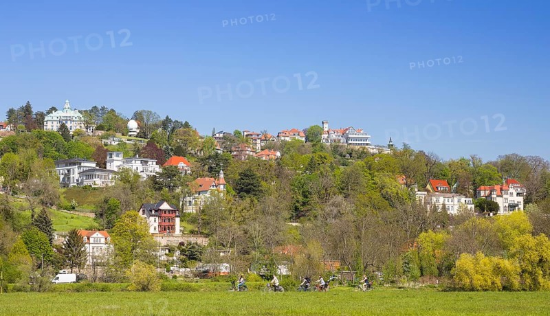 Villa area on the slope of the Elbe in Loschwitz with observatory and restaurant Luisenhof