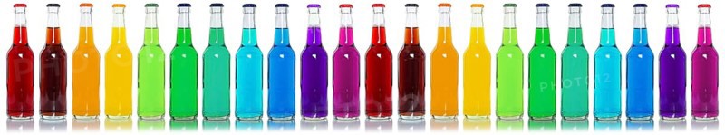 Bottles with colourful drinks