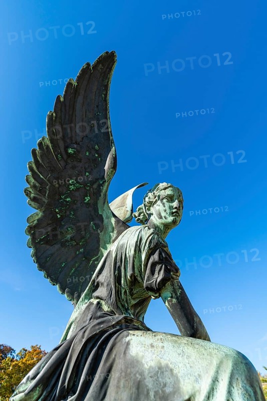Bronze angel in front of the Orangery Palace in Sanssouci Park