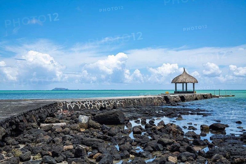 Rocky beach of Grand Gaube in the North of the republic of Mauritius