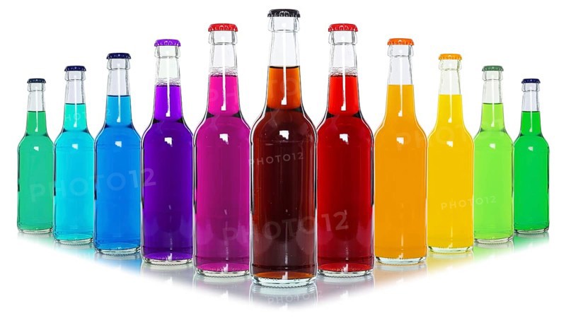 Bottles with colourful drinks