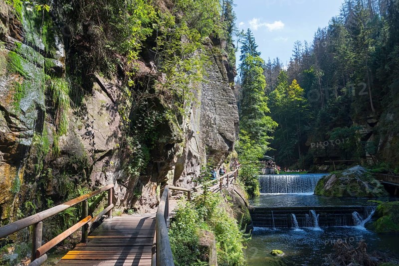 Footbridge and waterfalls in the Edmundsklamm