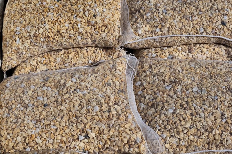 Granules of pebbles in bags