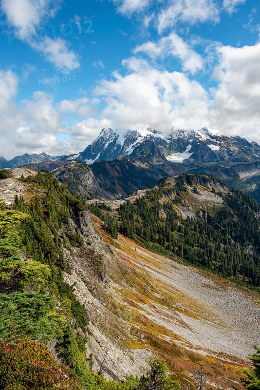 View from Table Mountain of Mt. Shuksan with snow and glacier