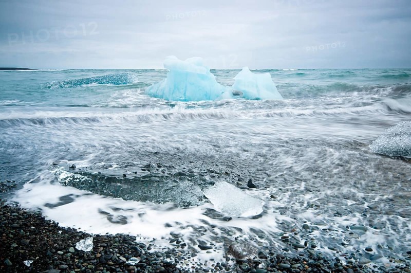 Chunks of ice on the black lava beach Diamond beach