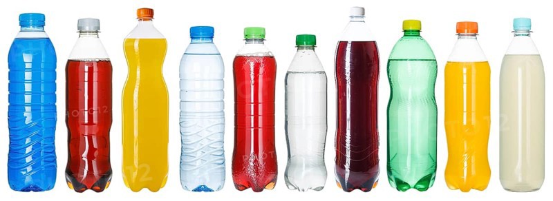 Bottles with colourful drinks