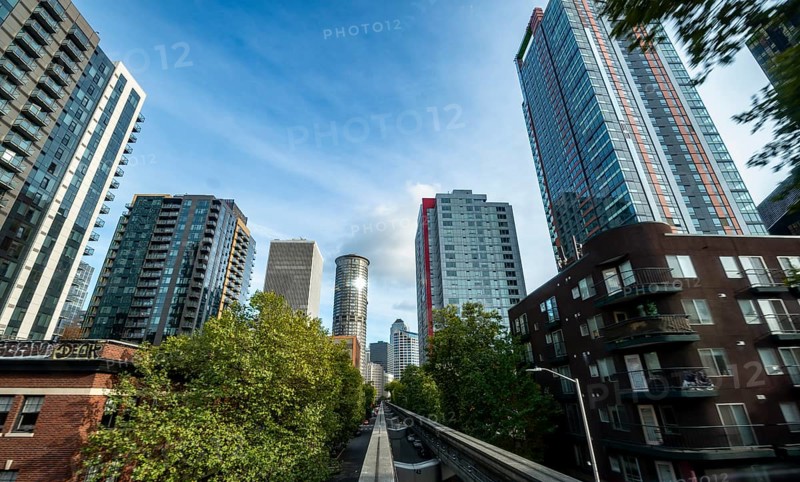 View from the Monorail Railway to skyscrapers and downtown