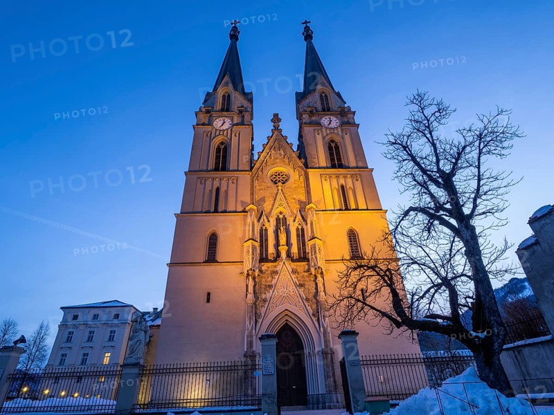 Illuminated facade of Admont Abbey