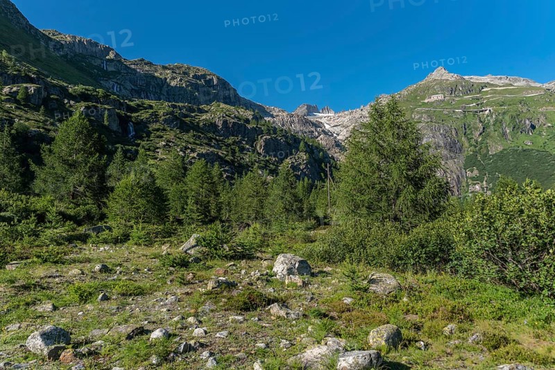 Landscape of the Rhone valley near the hamlet of Gletsch