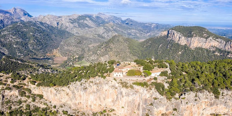Ruin of the Castle Castell Alaro in Majorca Landscape Mountains Mountain Vacation Travel Aerial Photo Panorama in Alaro