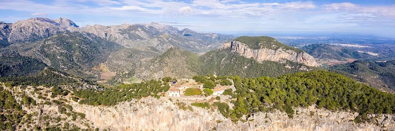 Ruin of the Castle Castell Alaro in Majorca Landscape Mountains Mountain Vacation Travel Aerial Photo Panorama in Alaro