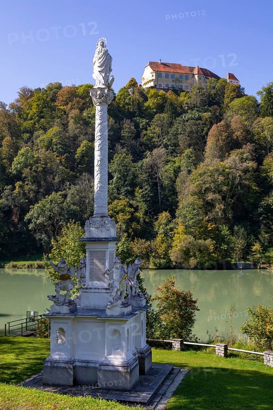 Marian Column with Neuburg am Inn Castle