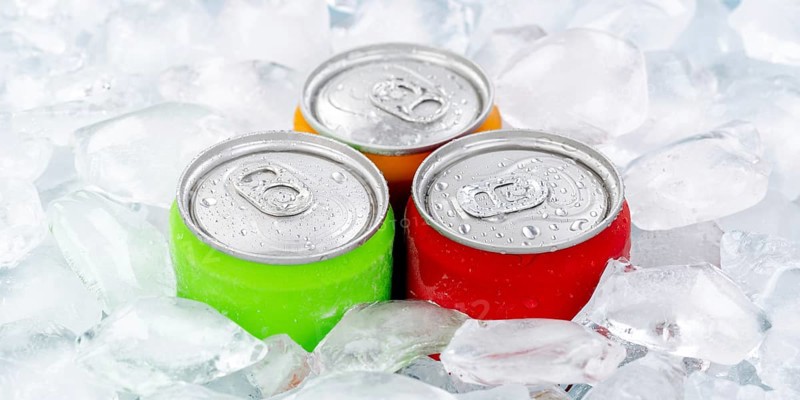Drinks Lemonade Cola Soft drinks in cans Drinks cans on ice cube Ice cubes