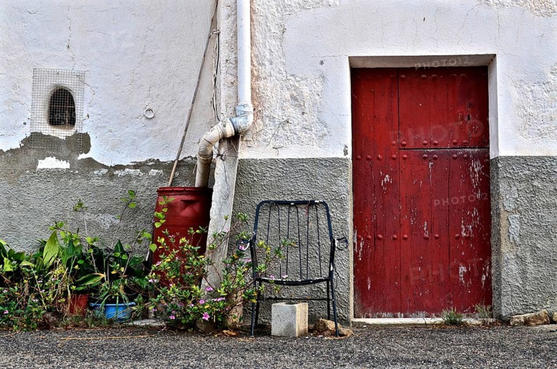 Old village idyll with red door
