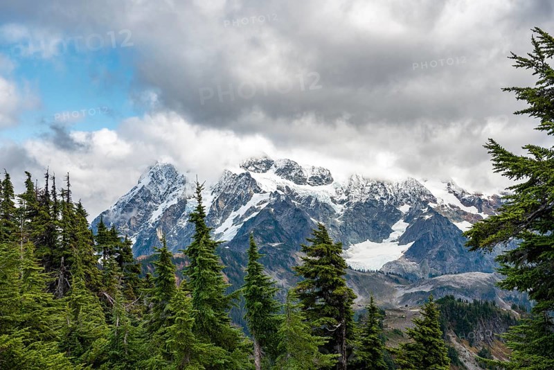 View from Table Mountain of Mt. Shuksan with snow and glacier