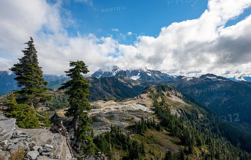 View from Table Mountain of Mt. Shuksan with snow and glacier