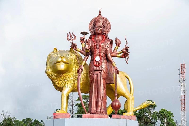 Statue of Goddess Mahalaxmi at the sacred lake of Ganga Talao in the south of the island of Mauritius