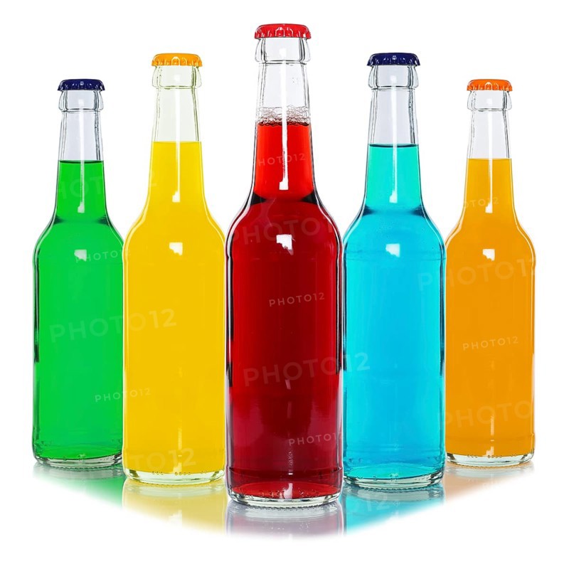 Bottles with colourful drinks