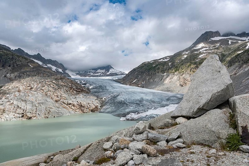 Alpine landscape with Rhone glacier and Rhone spring