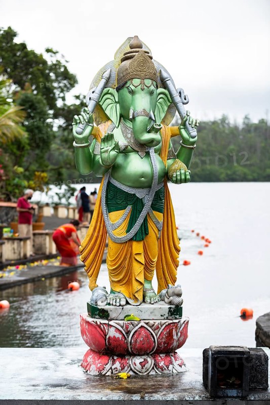 Statue of Lord Ganesh at the sacred lake of Ganga Talao in the south of the island of Mauritius