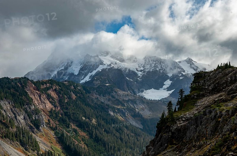 Cloudy Mt. Shuksan with snow and glacier