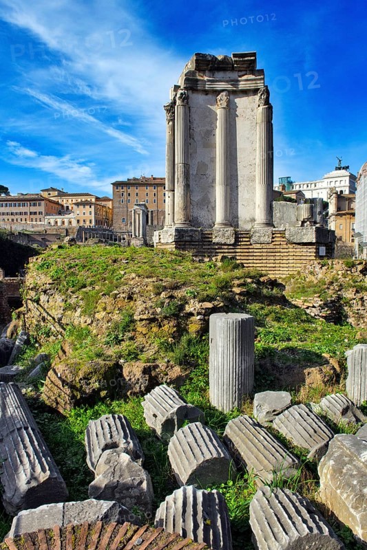 View of partially restored historic cella of Temple of the Vesta