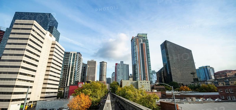 View from the Monorail Railway to skyscrapers and downtown