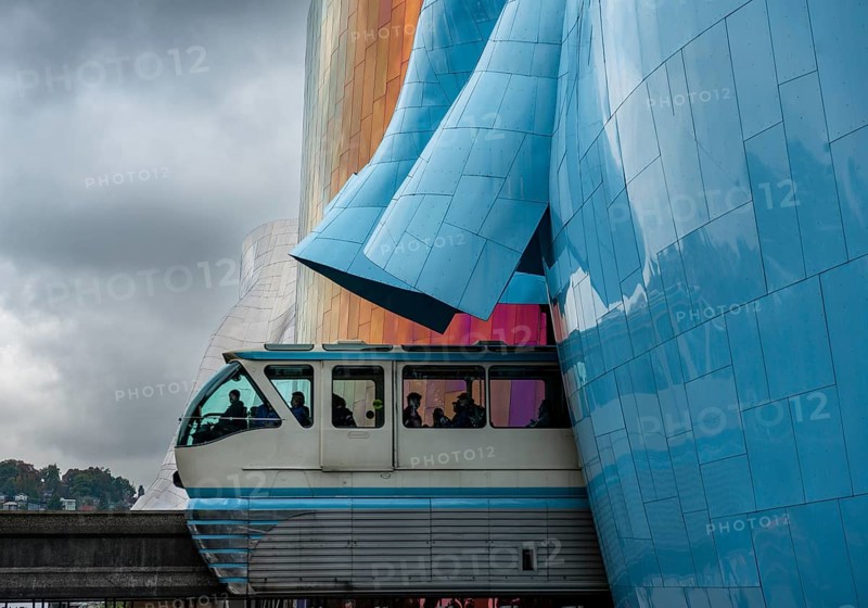 Monorail train runs through museum