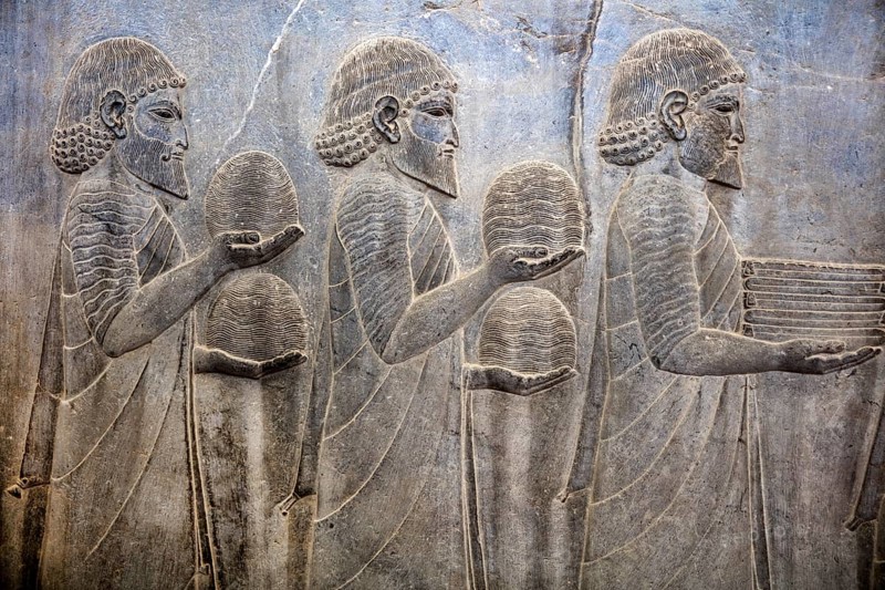 Relief detail of the delegation of nations bringing gifts to Darius on the steps of Apadana Palace