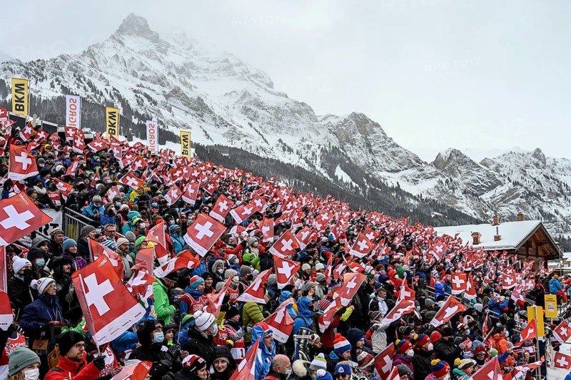 Swiss fans with flags