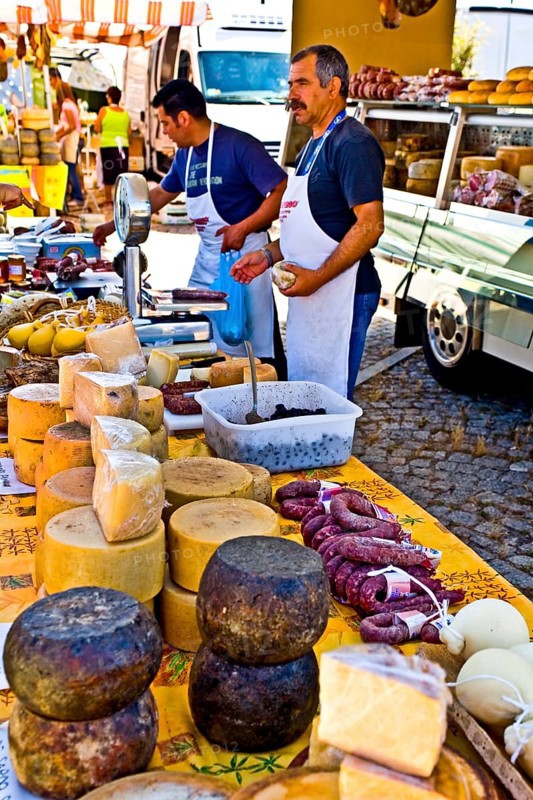 Cheese stall at market with peccorino