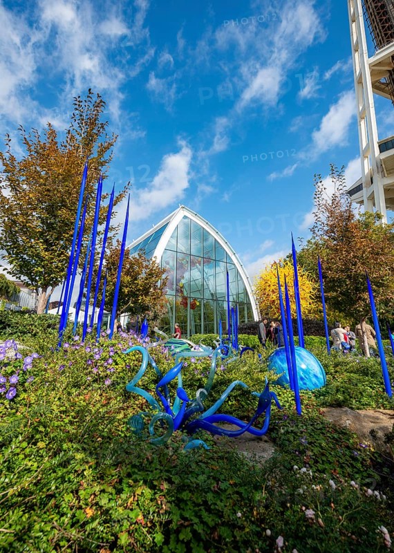 Sculpture garden with colourful glass artworks by Dale Chihuly