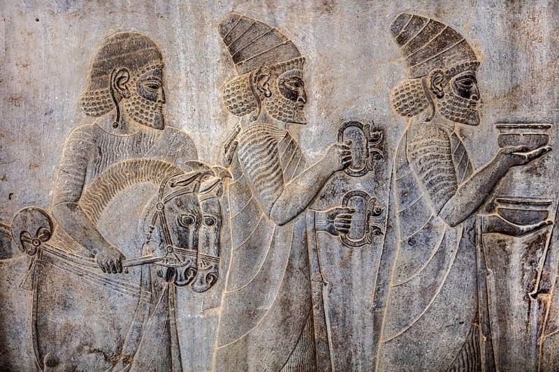 Relief detail of the delegation of nations bringing gifts to Darius on the steps of Apadana Palace