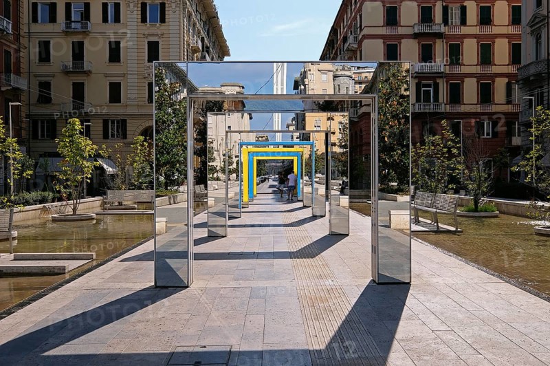 Sculpture arches by the French artist Daniel Buren on the Piazza Giuseppe Verdi in La Spezia