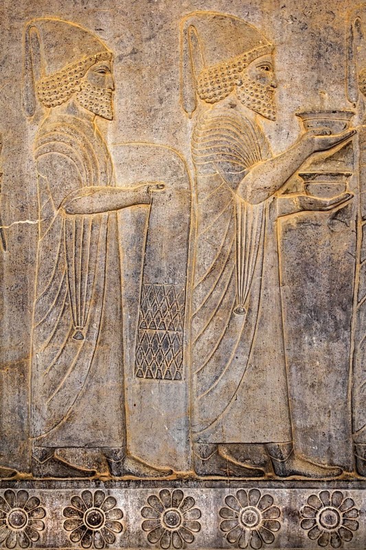 Relief detail of the delegation of nations bringing gifts to Darius on the steps of Apadana Palace